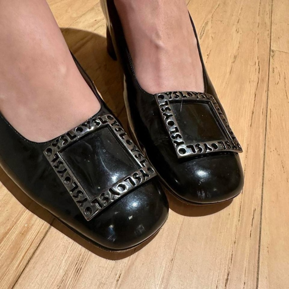 Yves Saint Laurent Black Heels with Silver Accents - Picture 2 of 8